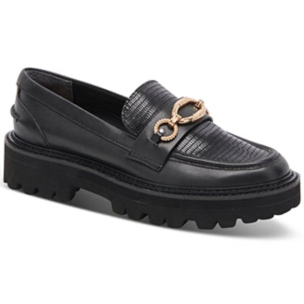 Dolce Vita Hoven Black Leather Lug Sole Horsebit Loafers Womens 7.5